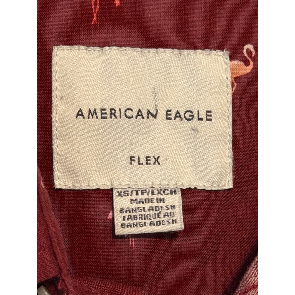 American Eagle Flex Men Shirt XS Flamingos Button Up Dark Red Stretch Valentine - Picture 4 of 13